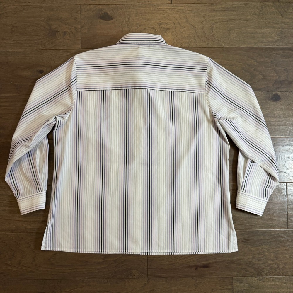 Foxcroft Wrinkle Free Classic Fit Striped Button Down Shirt Purple White W4401B - Picture 4 of 7
